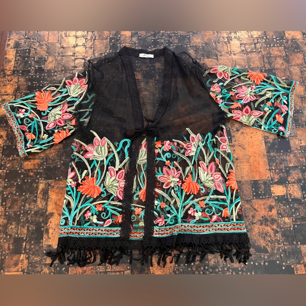 Dasayo Black Sheer Embroidered Top